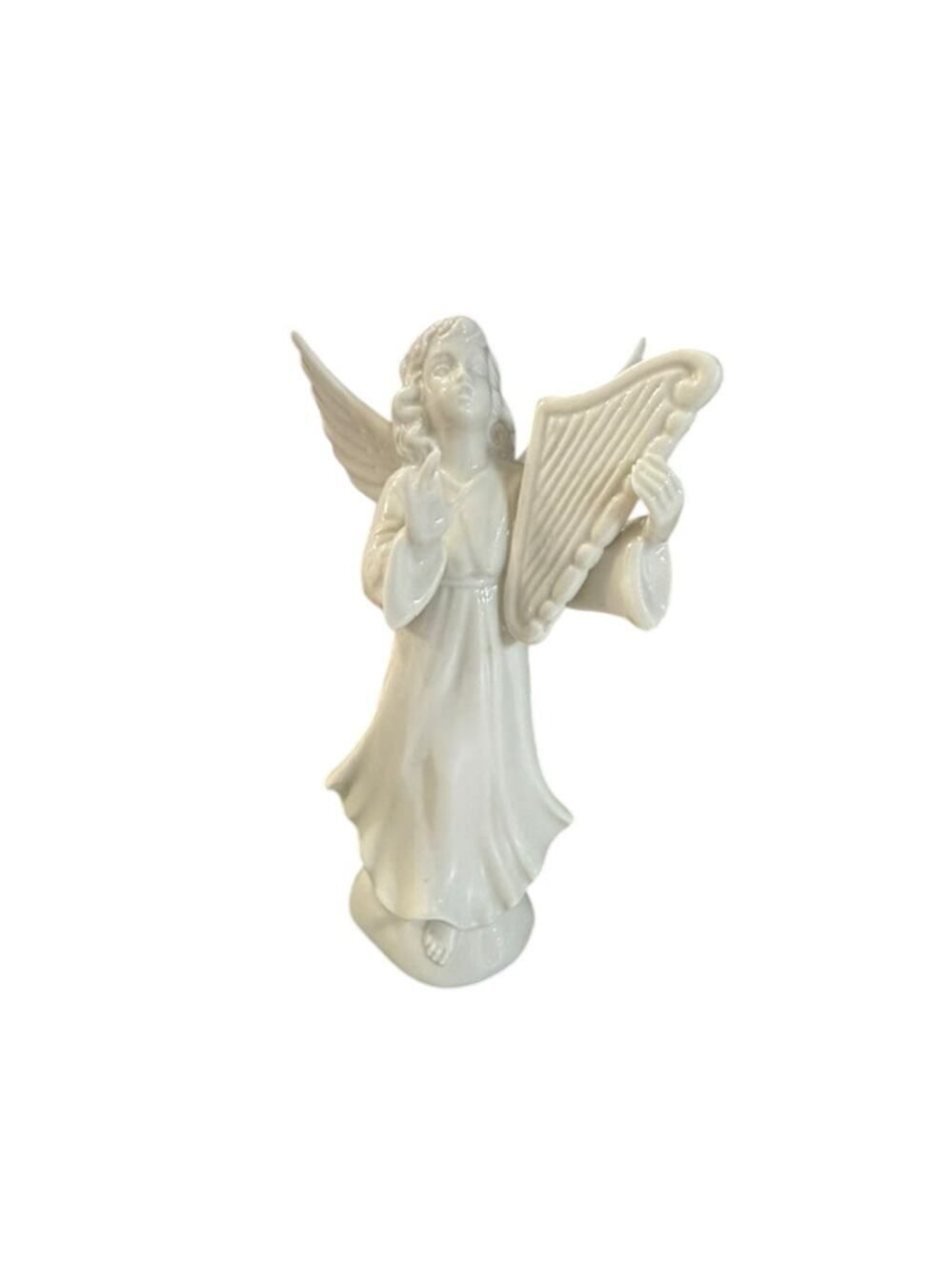 Vintage Dresden Porcelain Figurine Angel Playing Harp Germany 5.5"